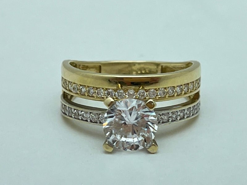 14ct Ladies Cz Illusion Bridal Set Ring Yellow Gold Ladies Ring SizeN ...