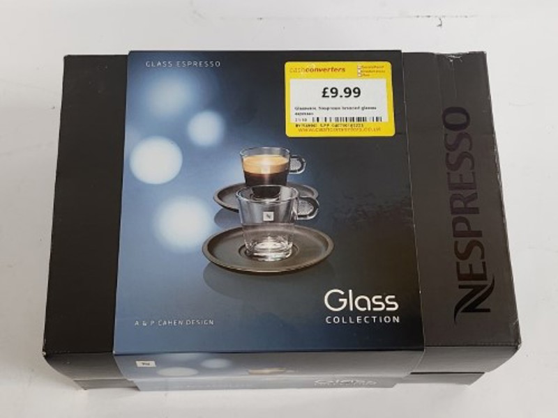 Nespresso Set Glass Collection Espresso Cups & Saucers,A & P Cahen Design,New