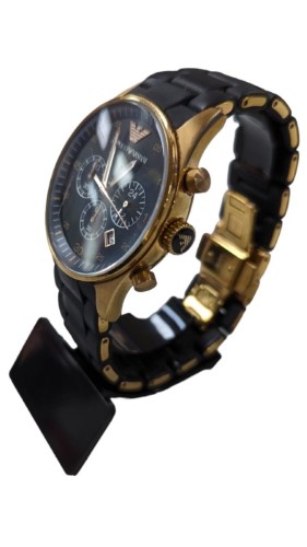 Mens / Gents Black and Rose Gold Silicone Chronograph Emporio Armani  Designer Watch AR5905 from Real Designer Watch Company