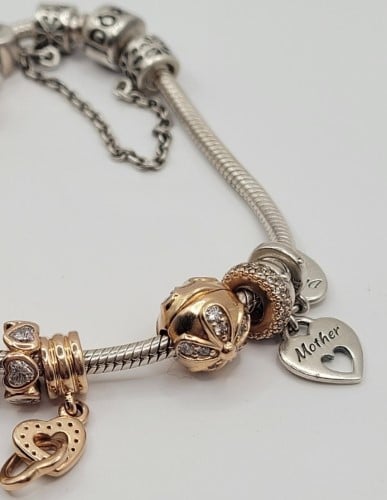 Casa De Novia Jewelry Mom Mother Daughter Charm Love Heart Set Dangle Beads  for European Bracelets  Mother daughter bracelets Mother daughter heart  Snake chain bracelets