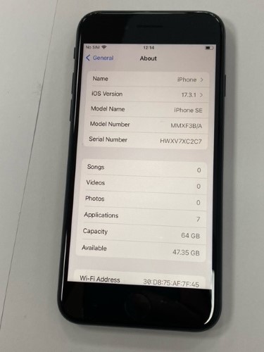 Apple iPhone Se 3rd Gen (2022) 64GB Midnight, Unlocked - 100 